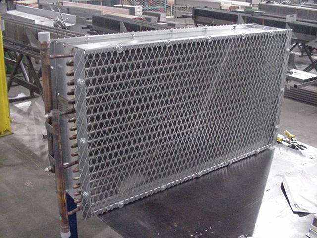 A large industrial heat exchanger with a honeycomb design.